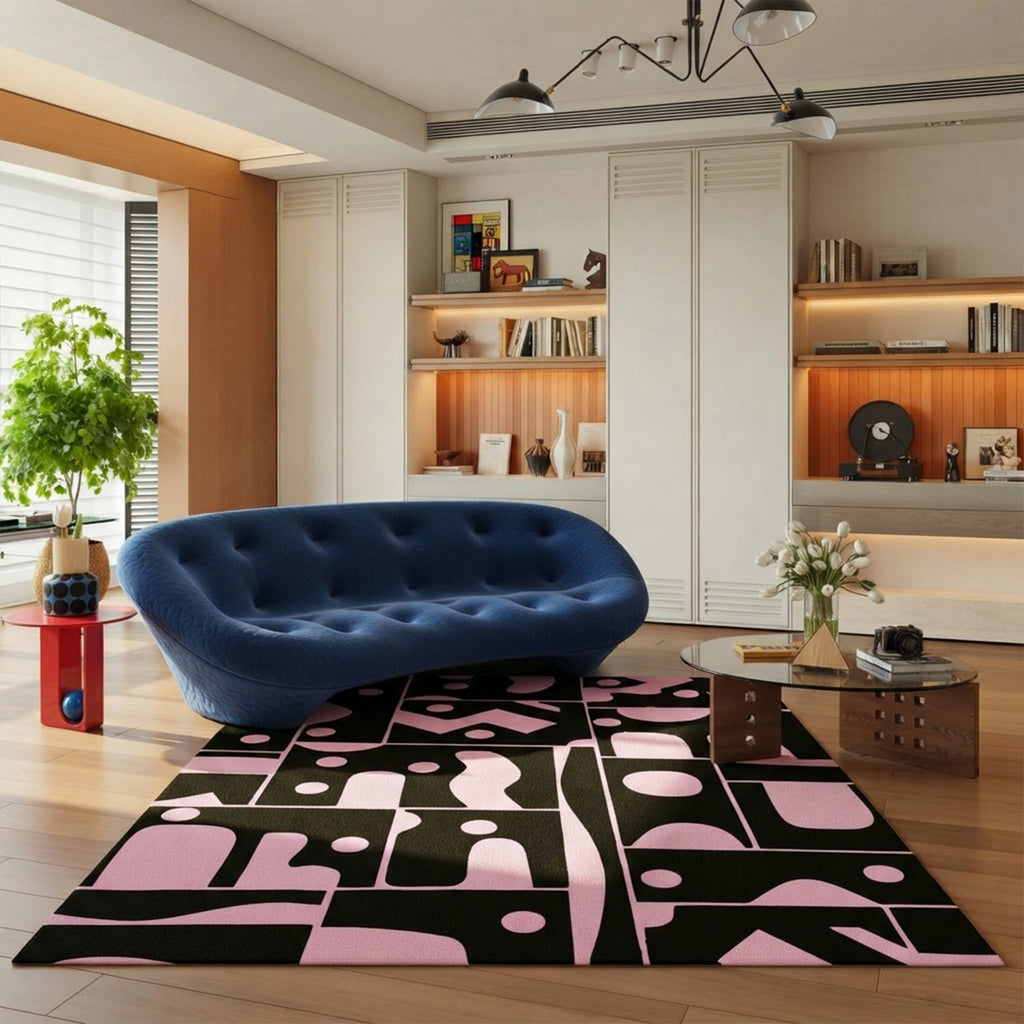 Raven Pink Black Abstract Rug