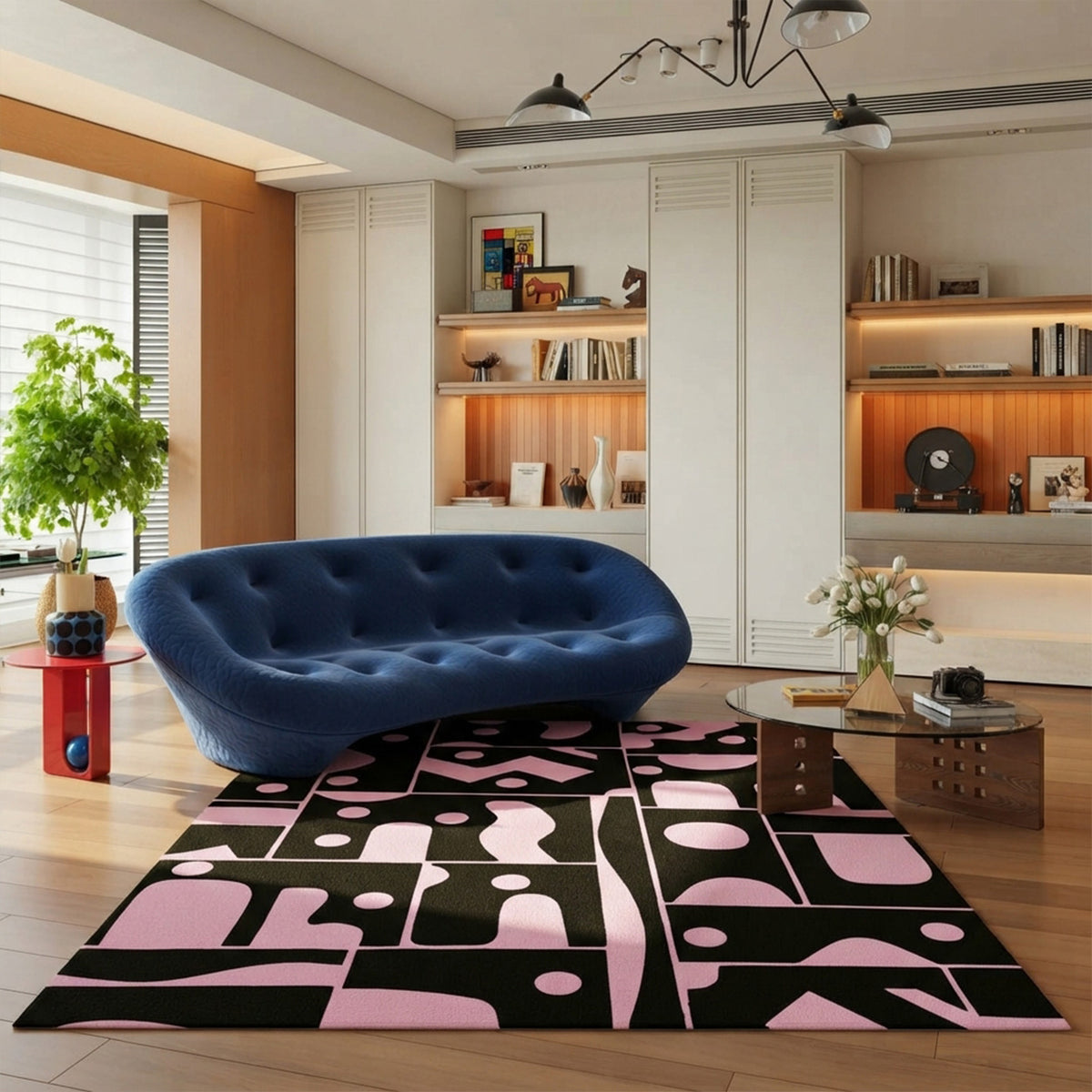 Raven Pink Black Abstract Rug