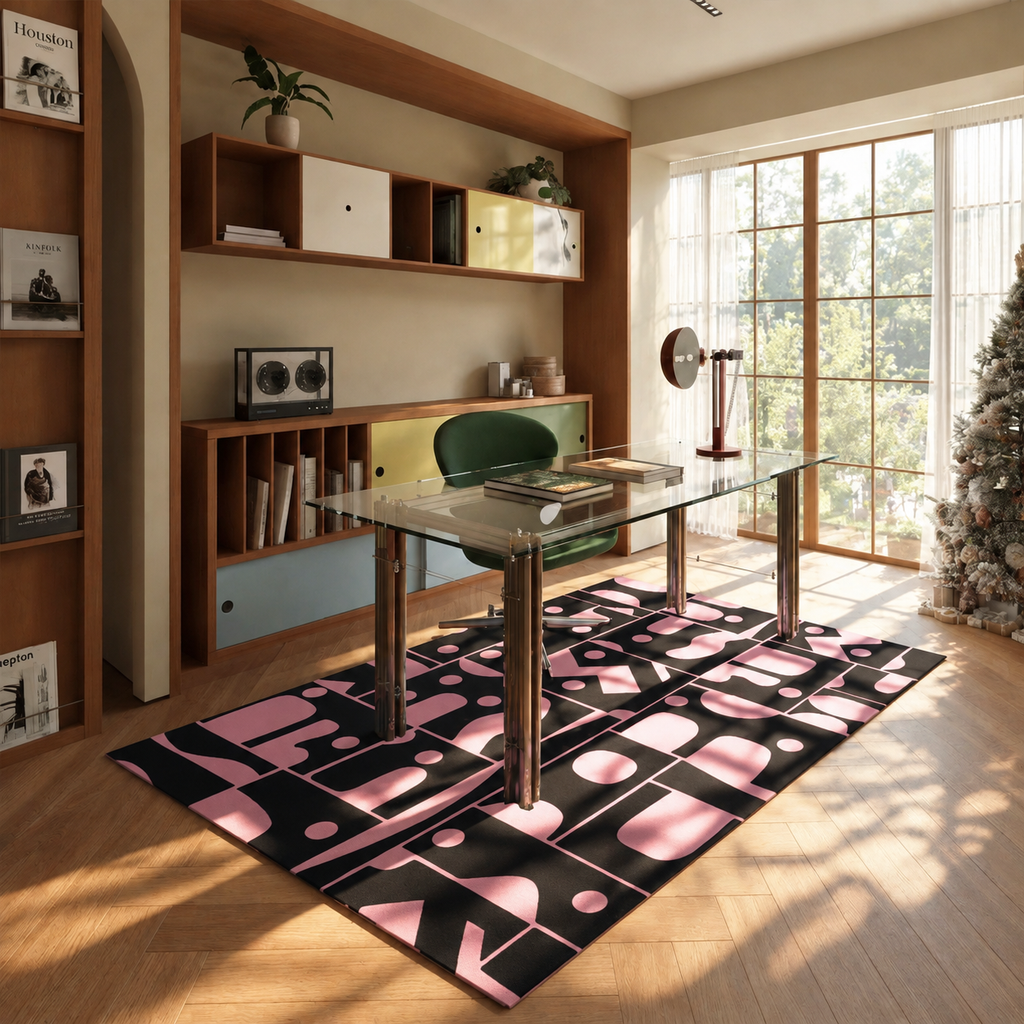 Raven Pink Black Abstract Rug