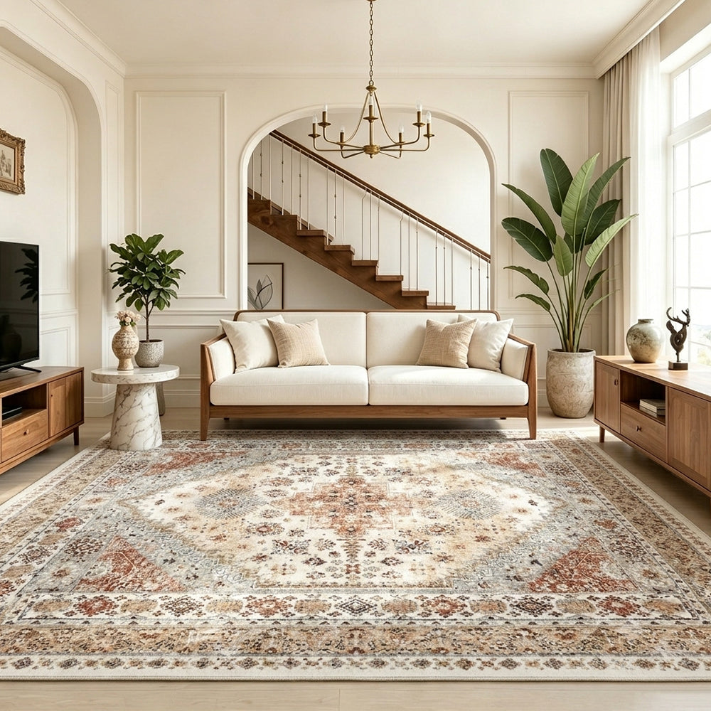 Ravian Ivory Terracotta Multi-Band Rug