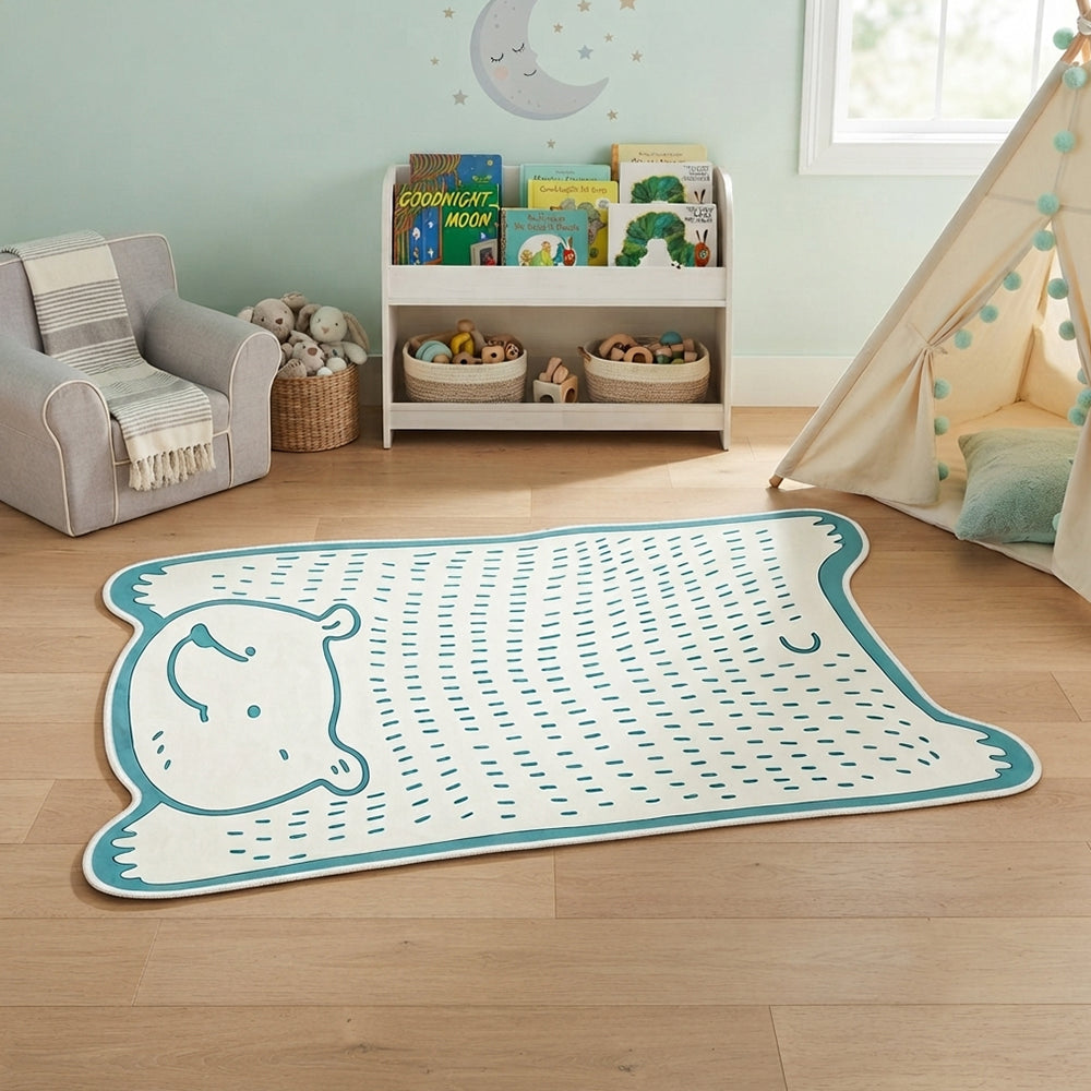 Rawan Cream Ivory Green Sleep Bear Rug