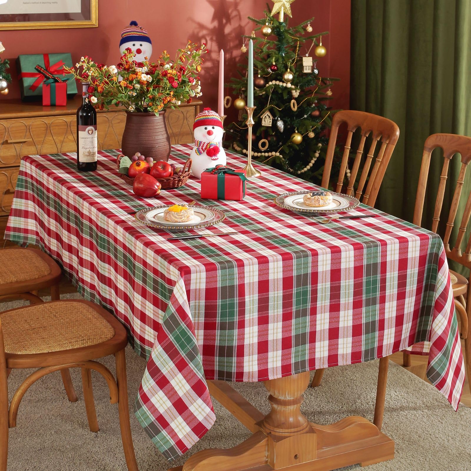Red Green Plaid Christmas Tablecloth