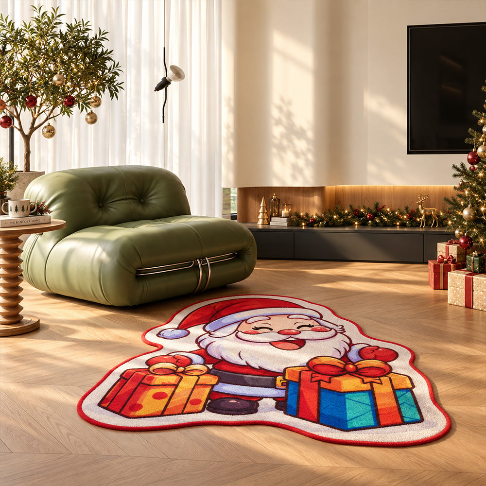 Red Piped Border Santa Claus Rug
