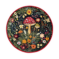 Red Pom‑Pom Border Mushroom Floral Rug