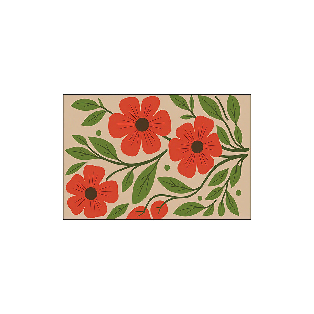 Red Floral Curved Vine Green Leaf Coil Entrance Mat