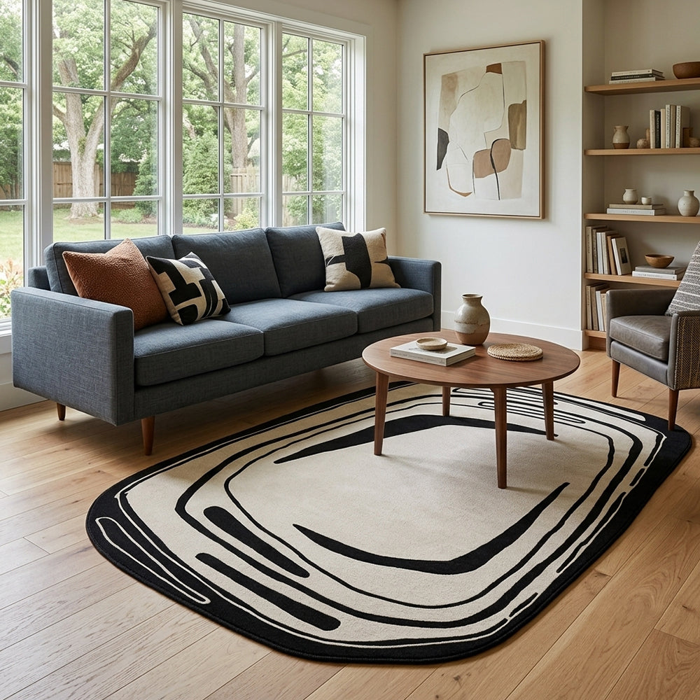 Rima Off-White Jet Black Line Art Rug