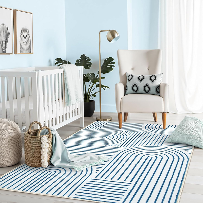 Riven Pure Ivory Navy Blue Rug