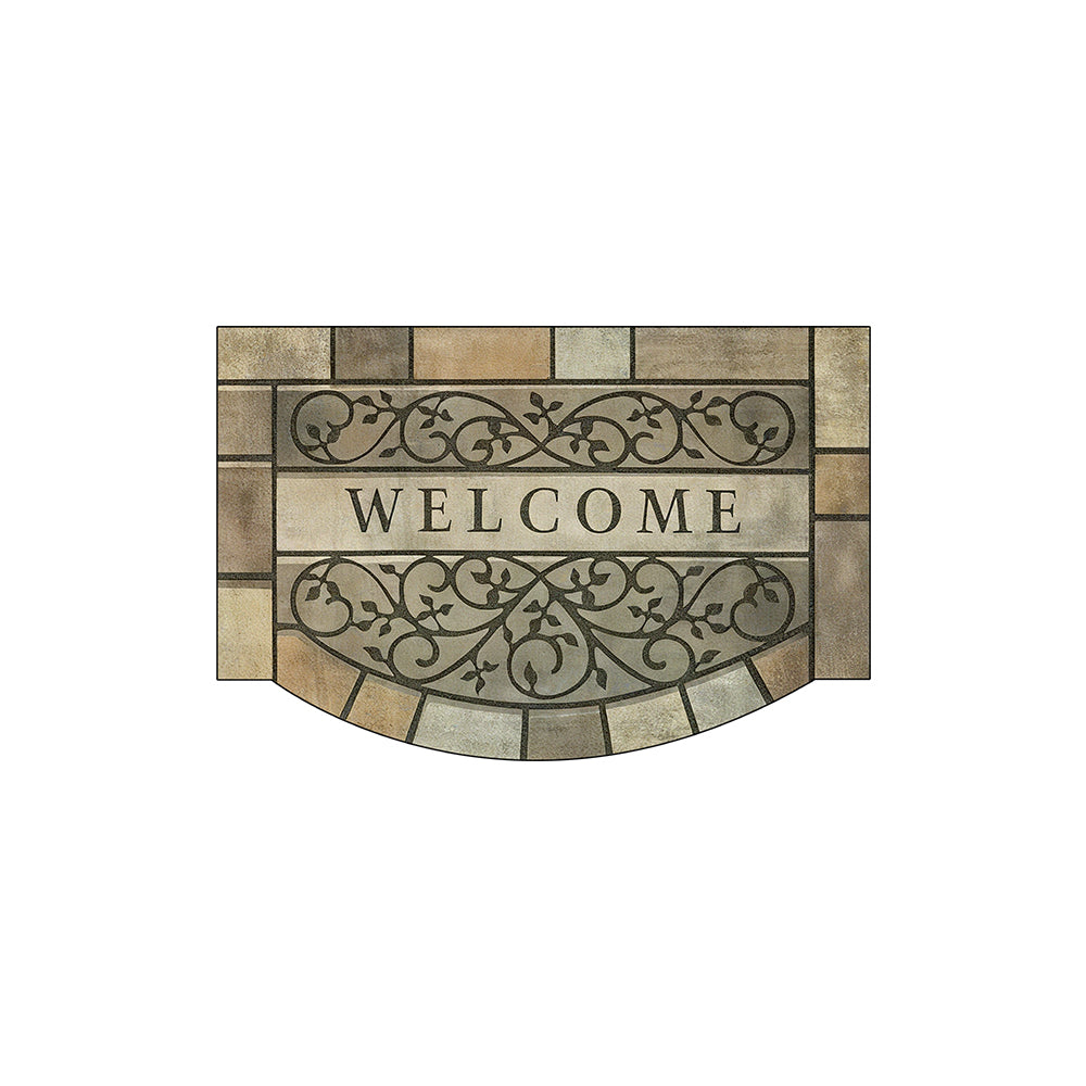 Rustic Stone Tile Scroll Iron Vine Coil Entrance Mat