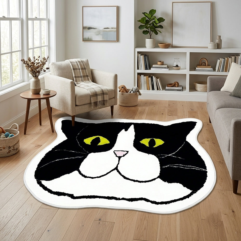 Saba Black White Tuxedo Cat Head Rug