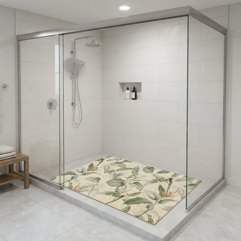 Sage Tropical Leaf Repeat Coil Bath Mat