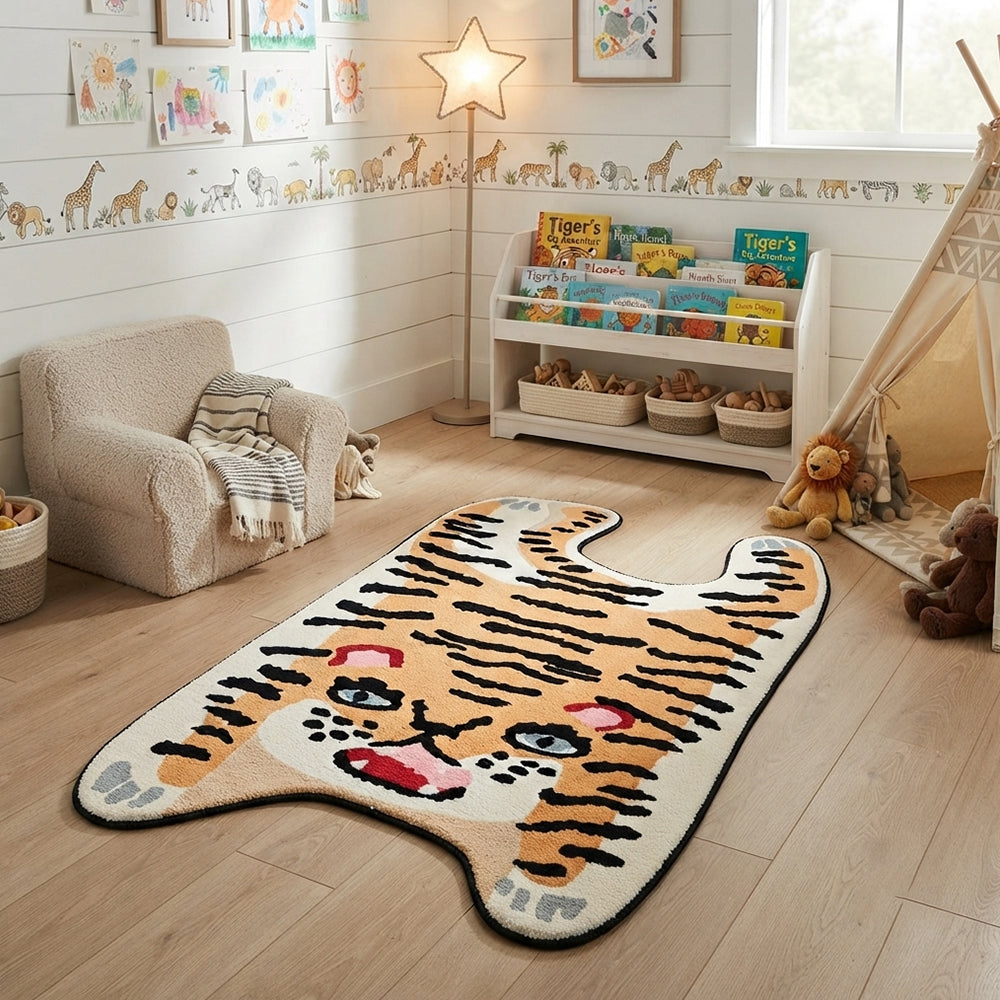 Sahar Warm Tangerine Off-White Tiger Hide Rug