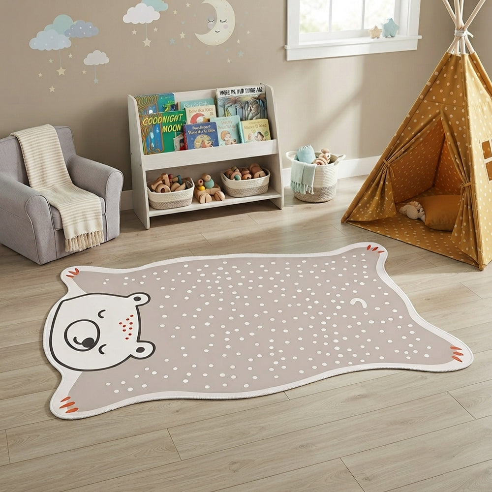 Salma Warm Taupe Pink Sleeping Bear Rug