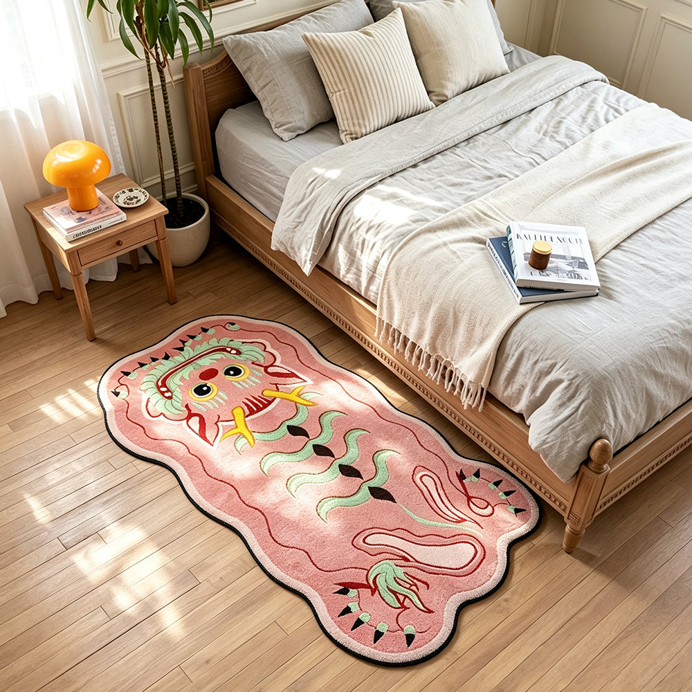 Soft Coral Pink Pale Mint Lion Rug