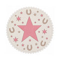 Scalloped Wavy Border Pink Star Round Rug