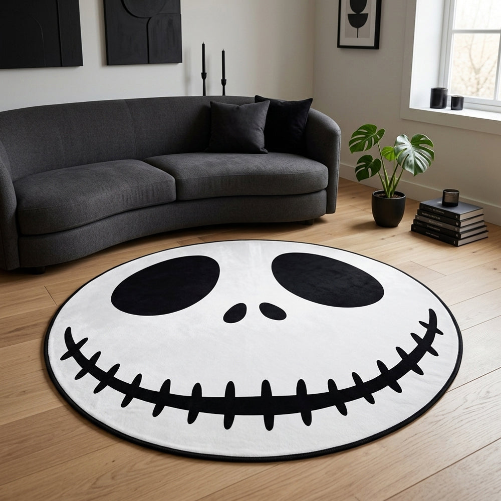 Serafina Cream Ivory Black Jack Skellington Rug