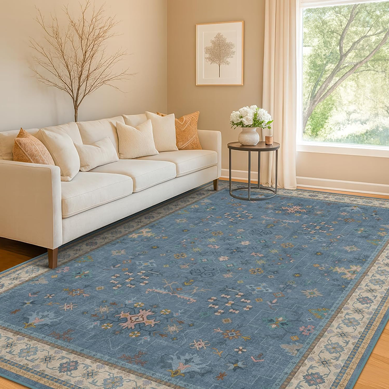 Serin Dusty Slate Blush Sand Floral Rug