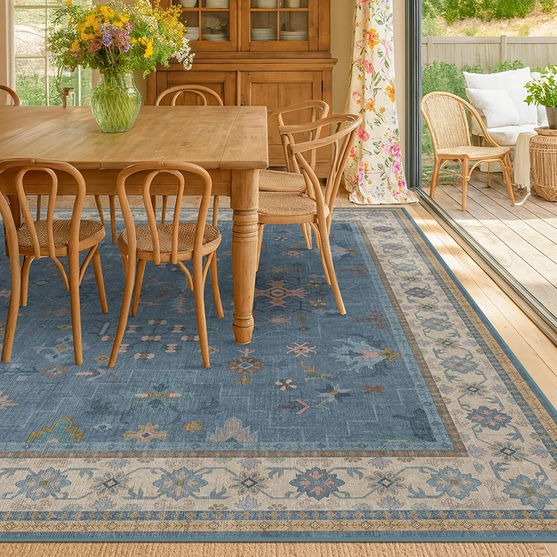 Serin Dusty Slate Blush Sand Floral Rug