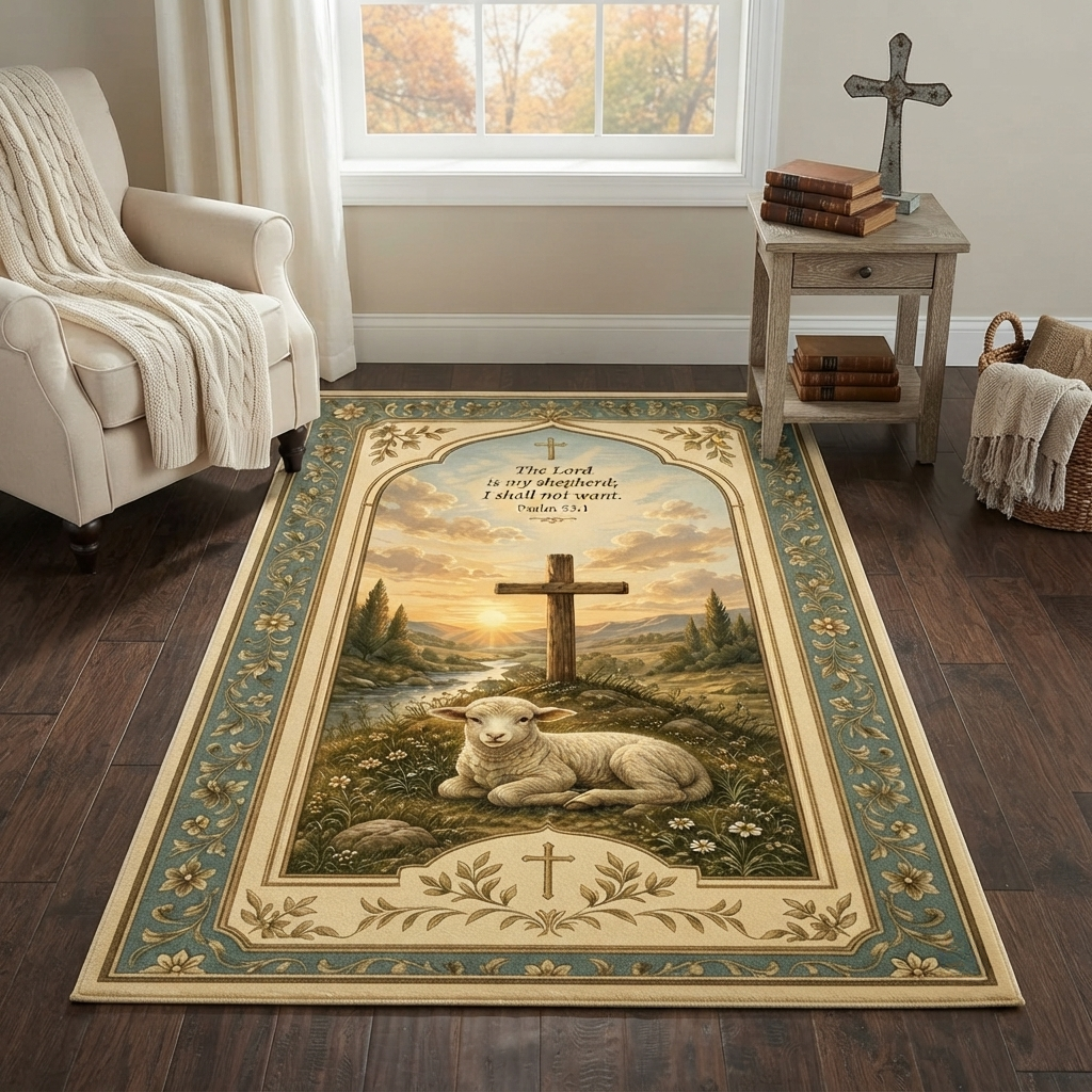 Shepherd Lamb Sage Blue Christian Rug