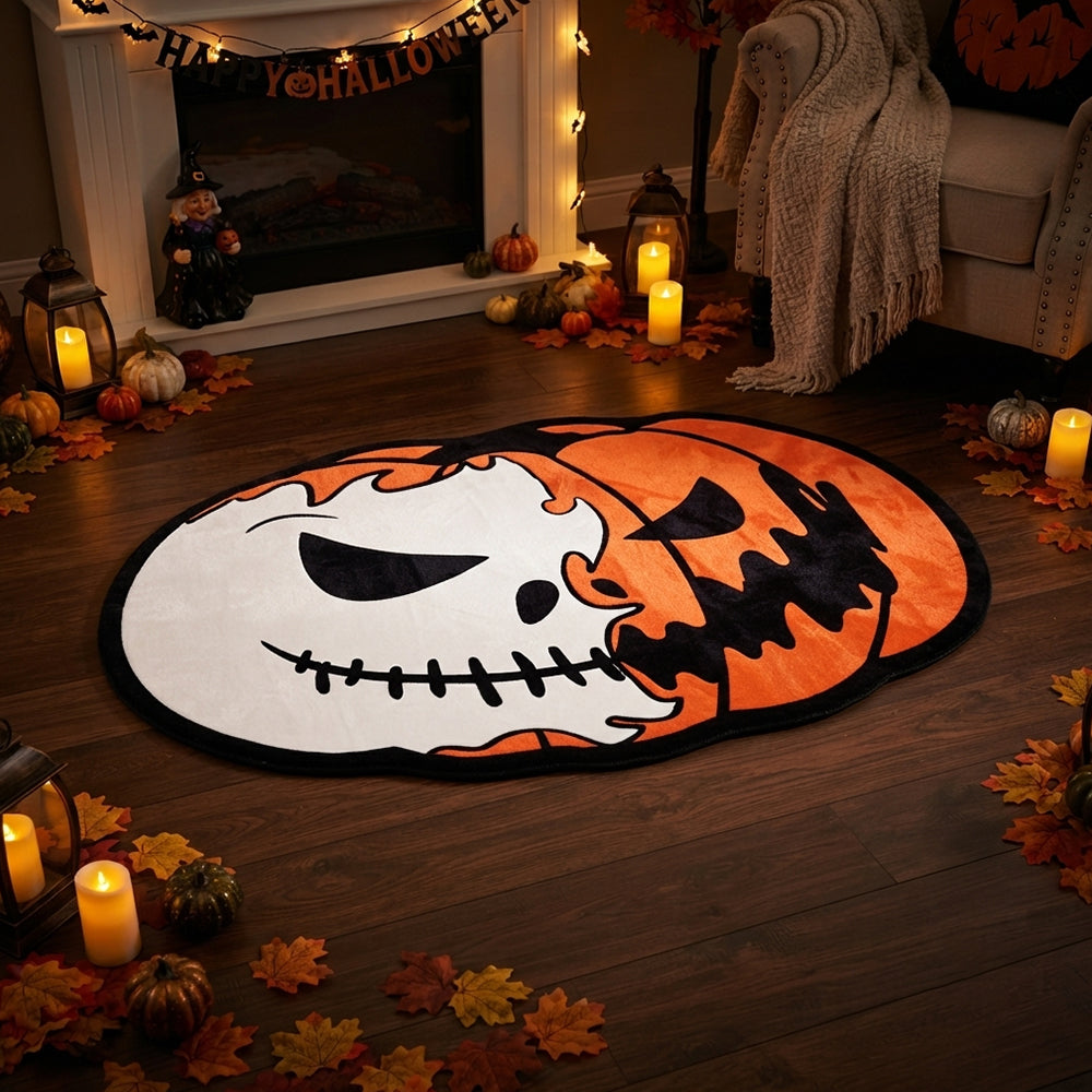 Skull Pumpkin Orange White Rug
