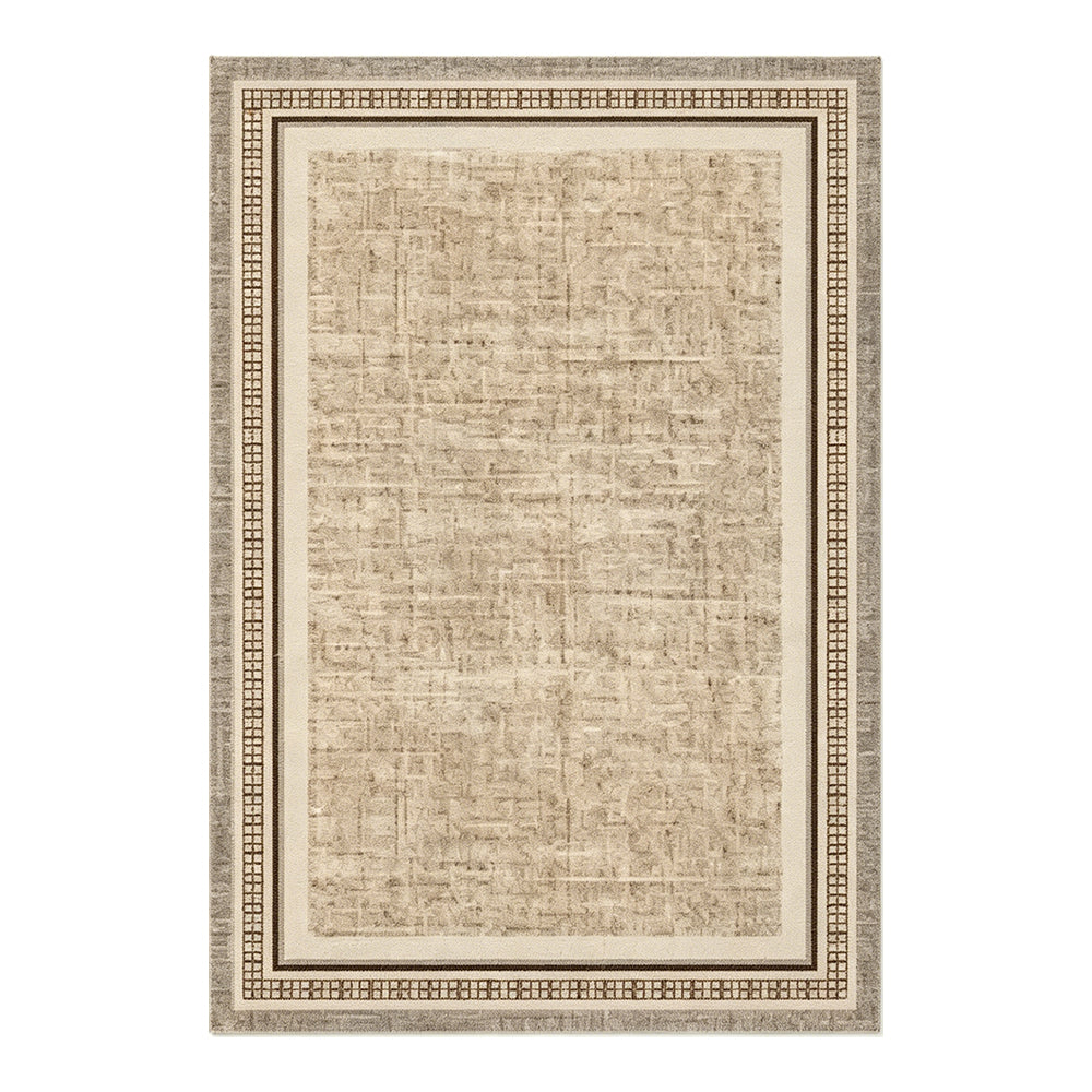 Talus Beige Brown Distressed Grid Rug