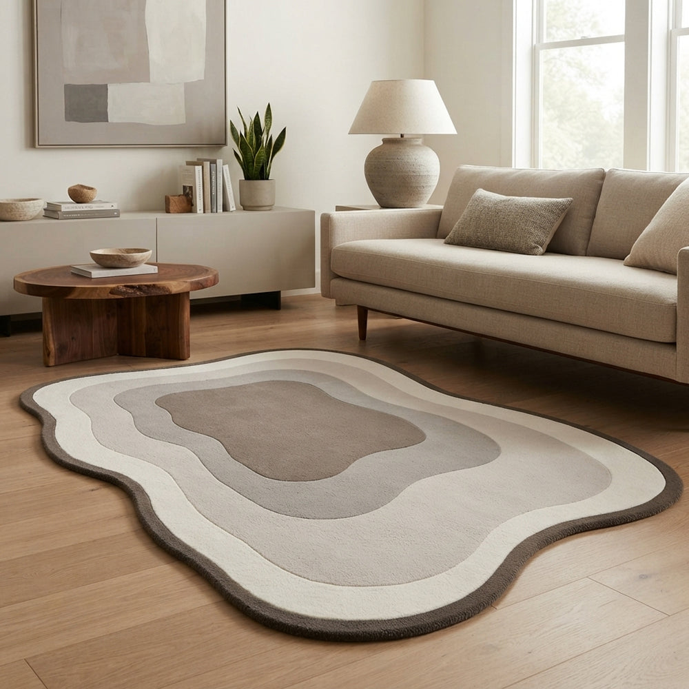Tani Four-Layer Gradient Taupe Concentric Rug