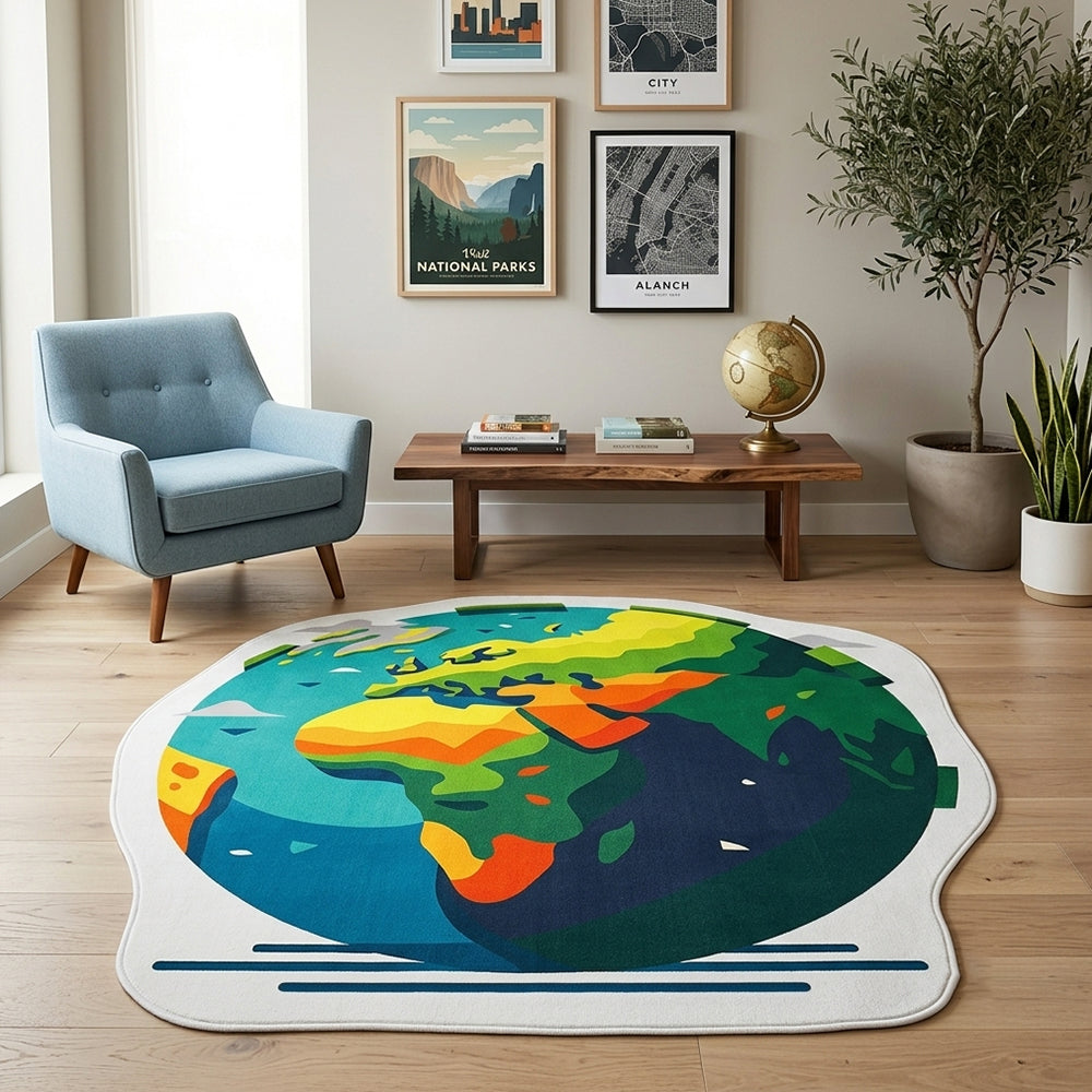 Terra Colorful Cartoon World Globe Rug