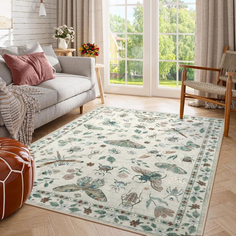 Thorn Ivory Sage Moss Dusty Insect Rug