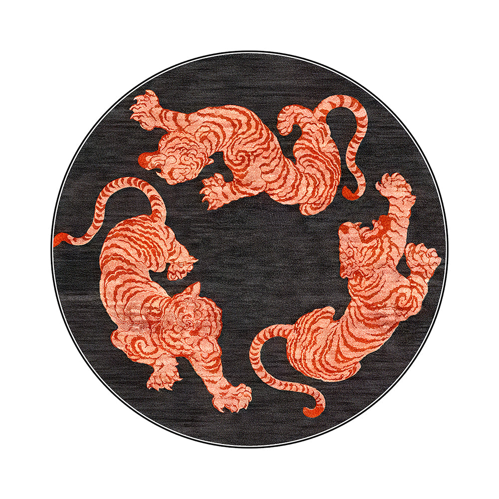 Tigris Charcoal Black Terracotta Red Tiger Rug