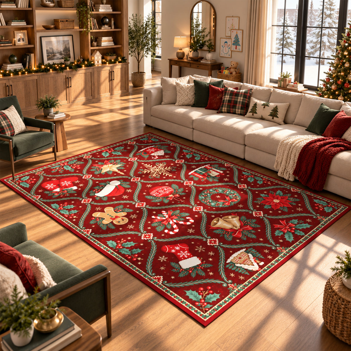 Vale Burgundy Red Green Rug