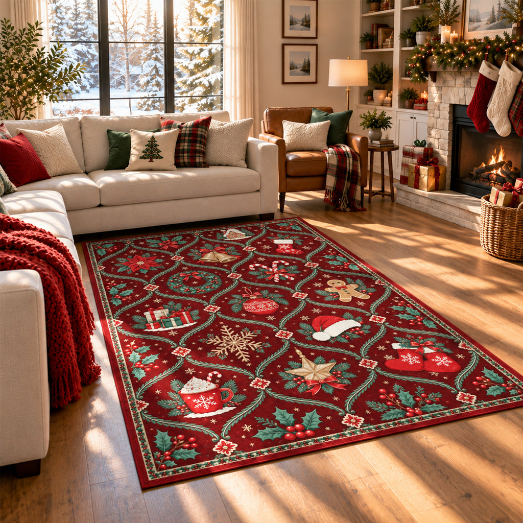Vale Burgundy Red Green Rug