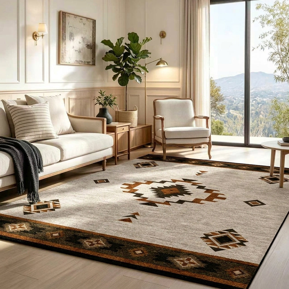 Vanto Light Oat Rust Diamond Medallion Rug