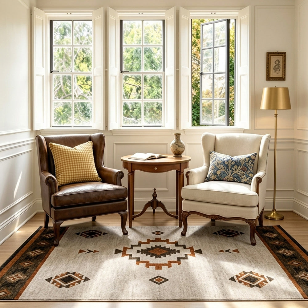Vanto Light Oat Rust Diamond Medallion Rug