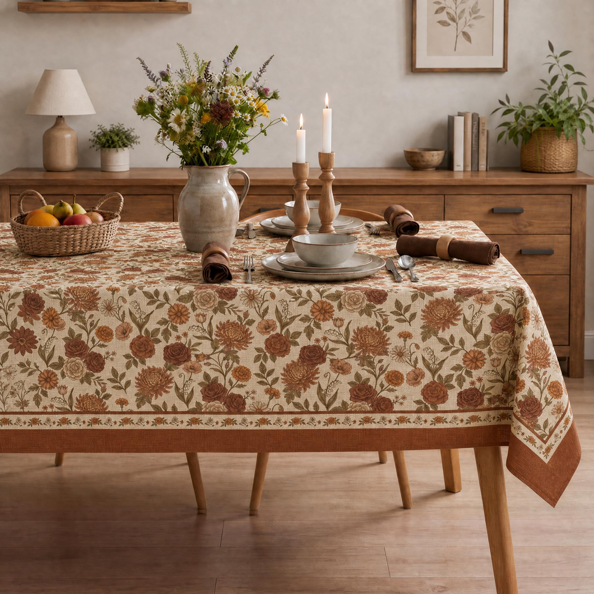 Vintage Earth Tone Floral Tablecloth