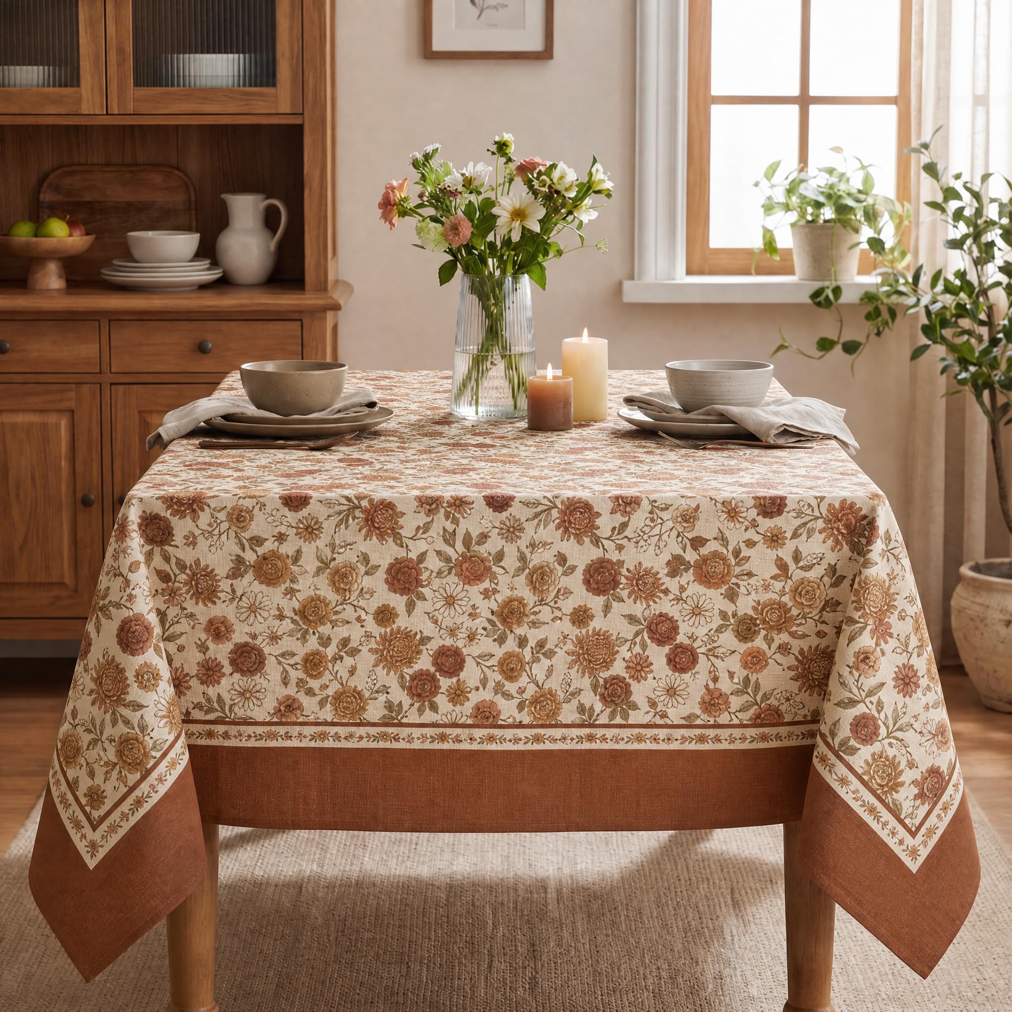 Vintage Earth Tone Floral Tablecloth