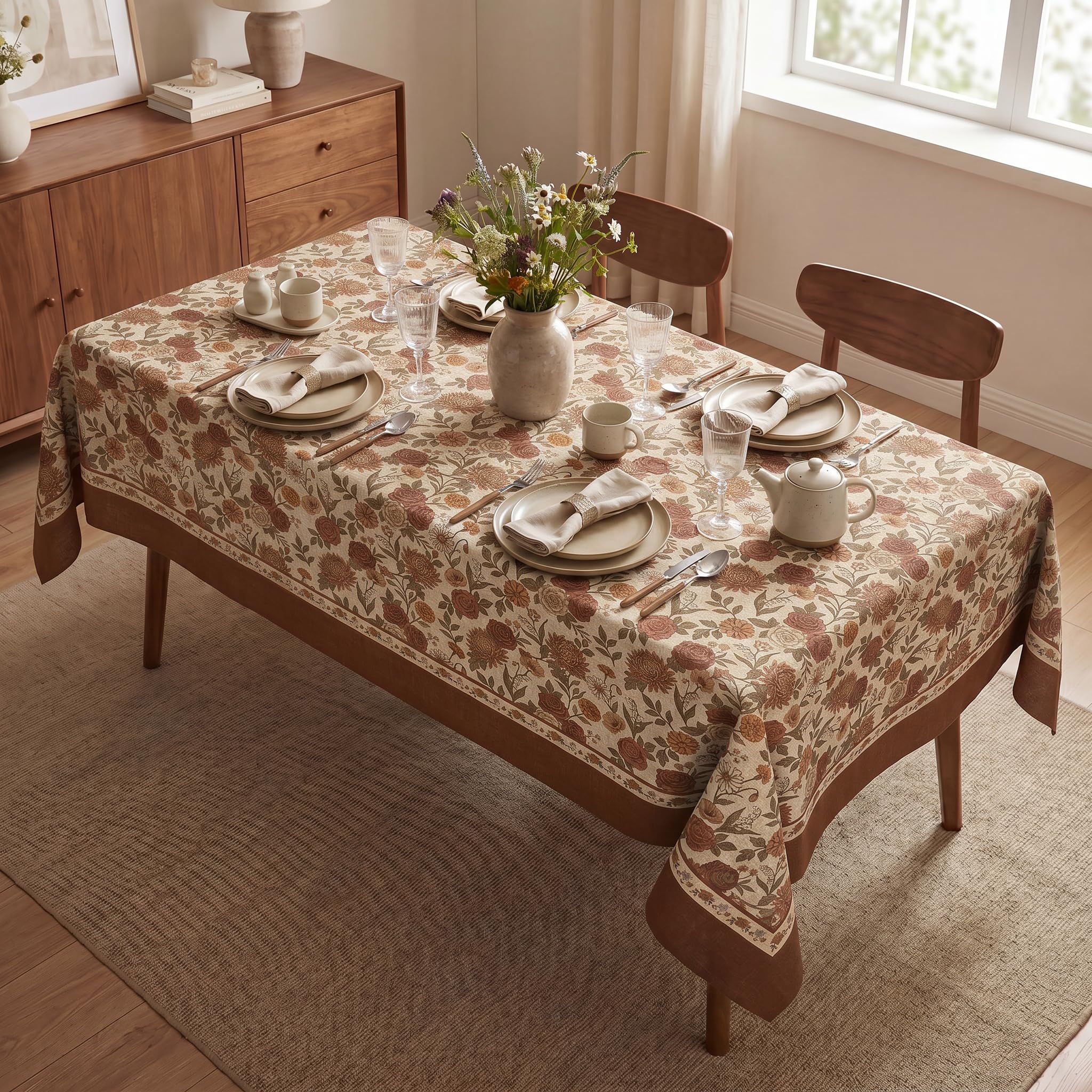 Vintage Earth Tone Floral Tablecloth