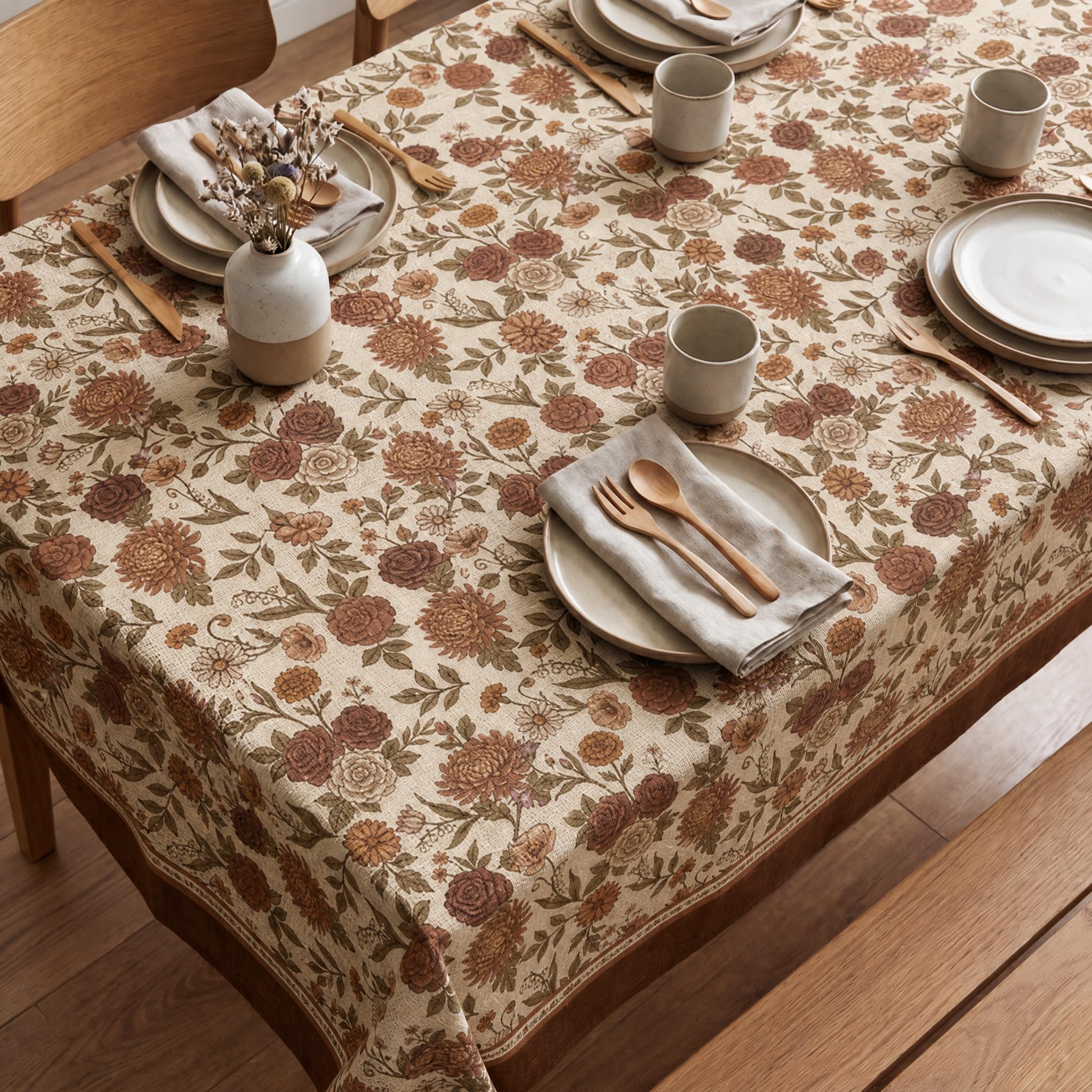 Vintage Earth Tone Floral Tablecloth