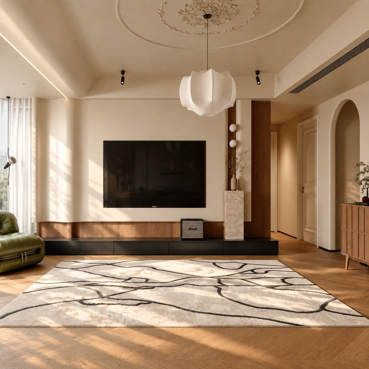 Viora Ivory Black Line Rug