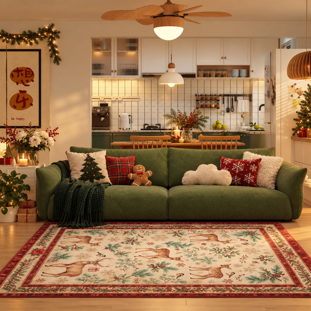 Voss Ivory Red Green Rug