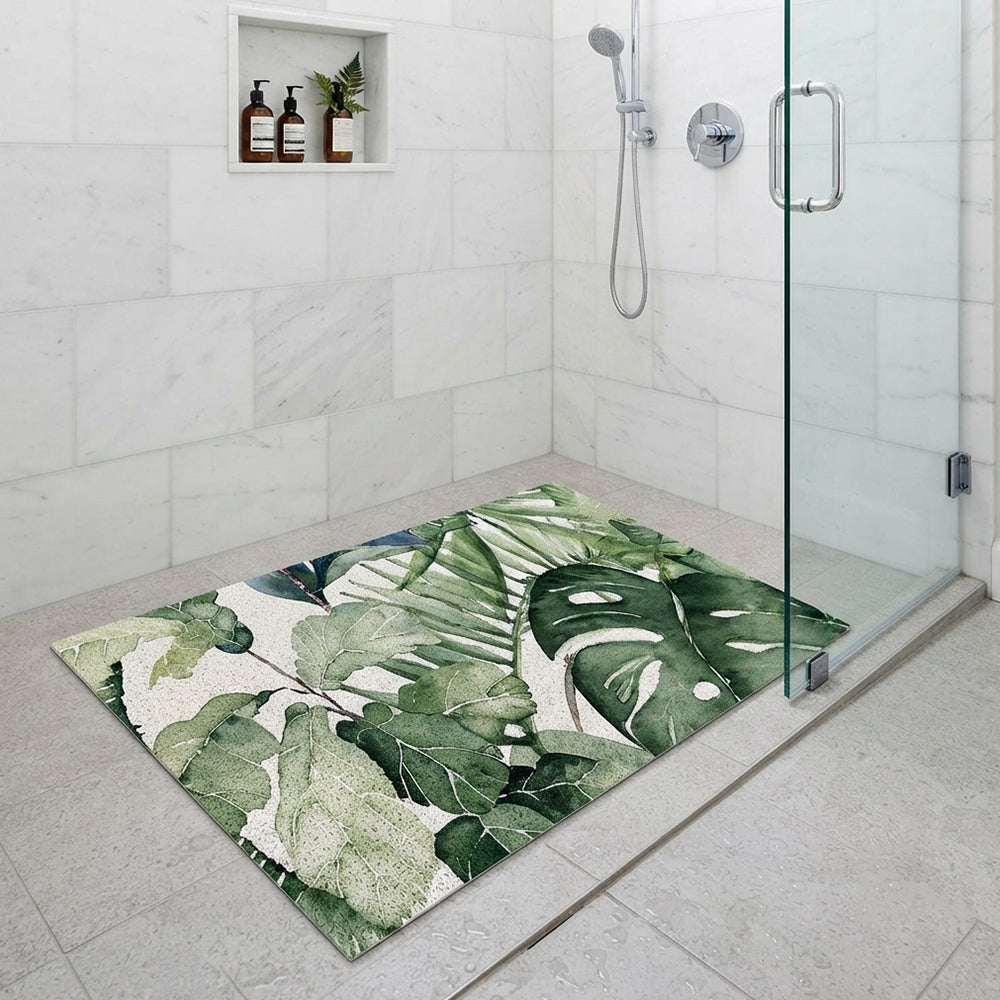 Watercolor Monstera Tropical Leaf Coil Bath Mat