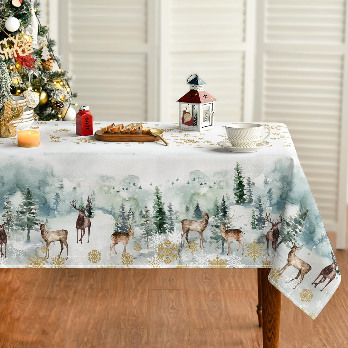 Watercolor Winter Deer Christmas Tablecloth