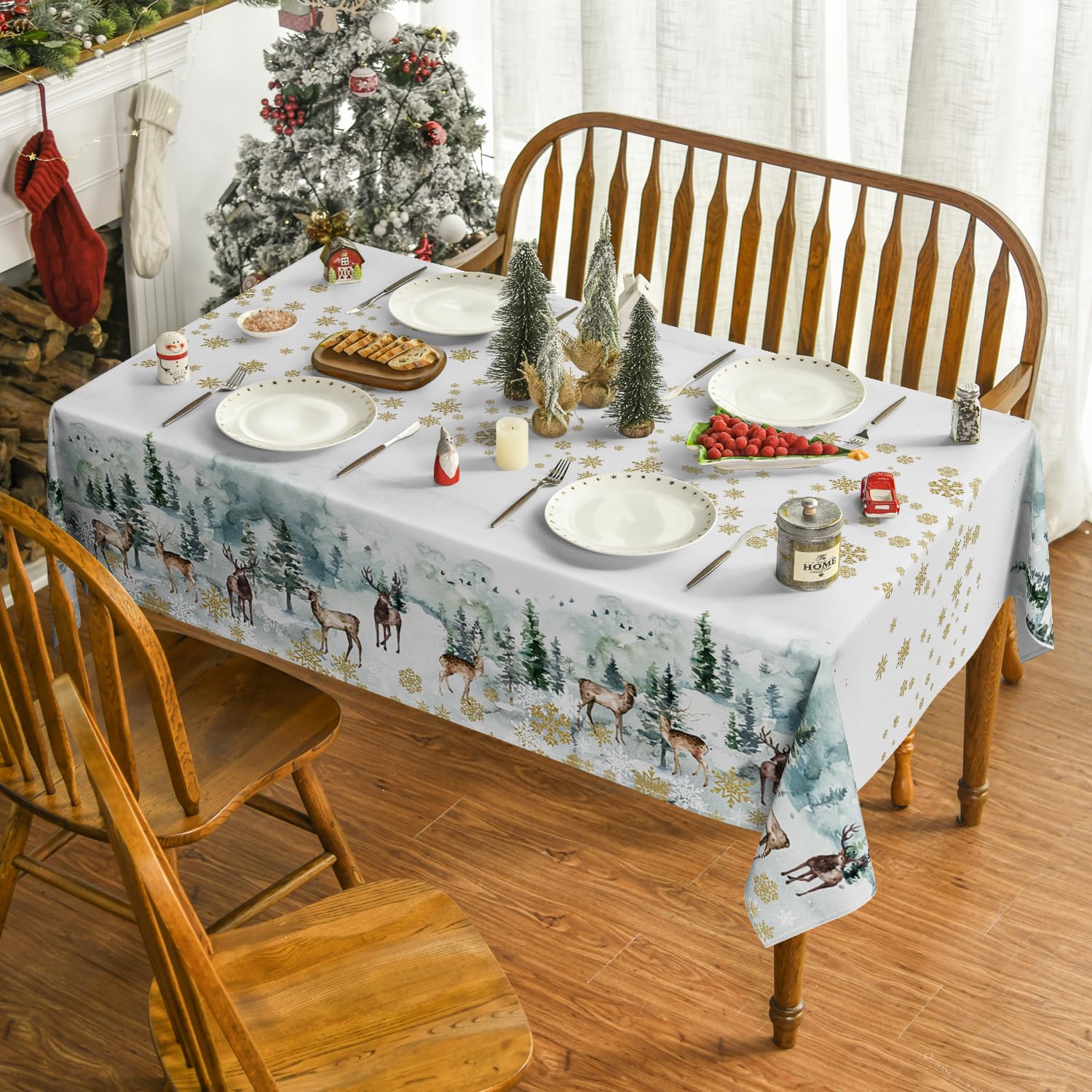 Watercolor Winter Deer Christmas Tablecloth