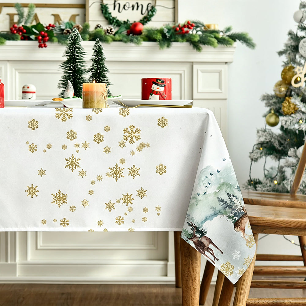 Watercolor Winter Deer Christmas Tablecloth