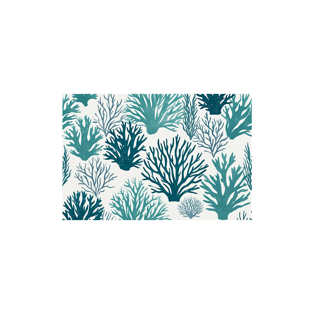 Watercolor Teal Coral Branch Coil Bath Mat