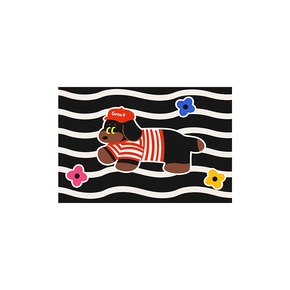 Wavy Black White Stripe Dachshund Coil Entrance Mat
