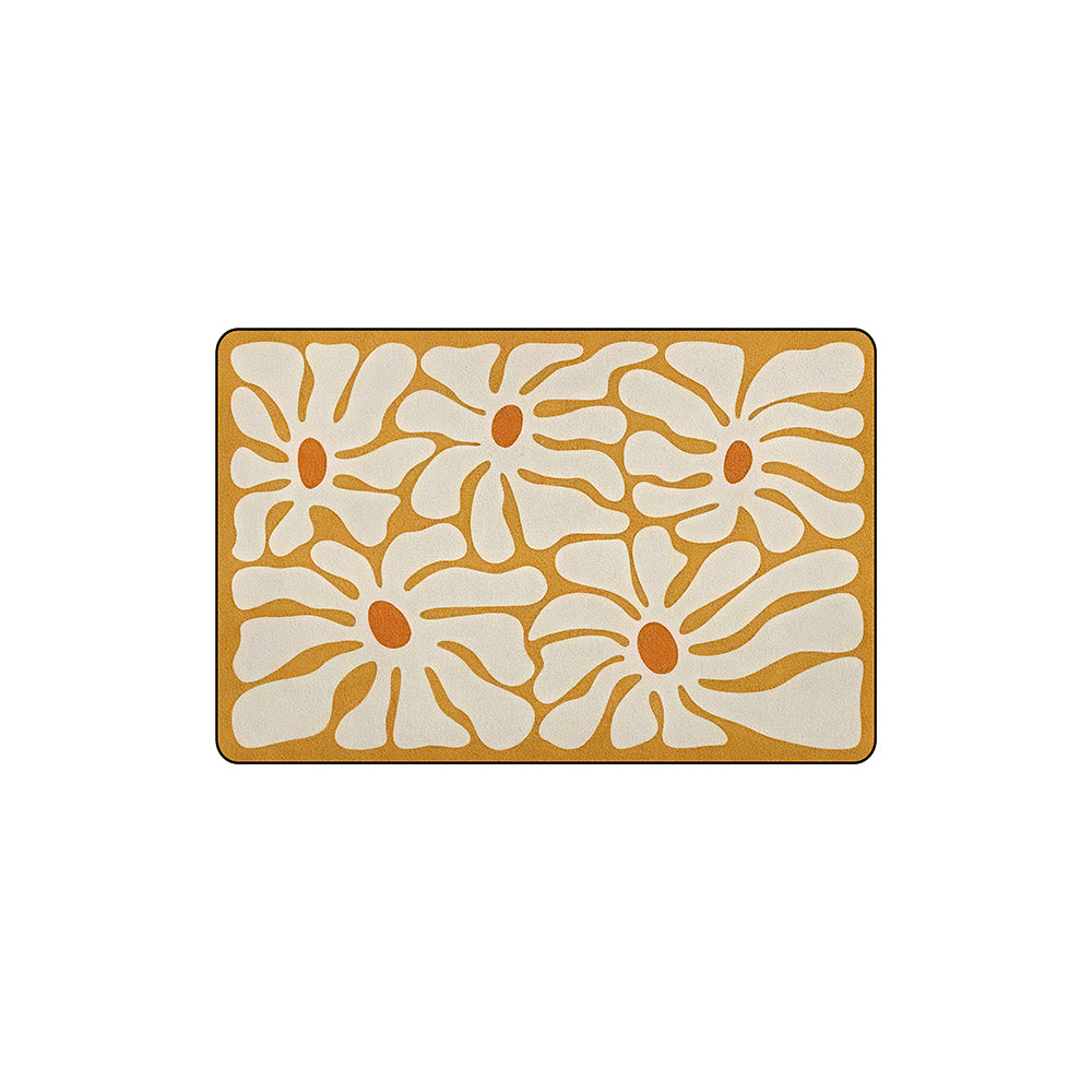 Beige Abstract Daisy Floral Coil Entrance Mat