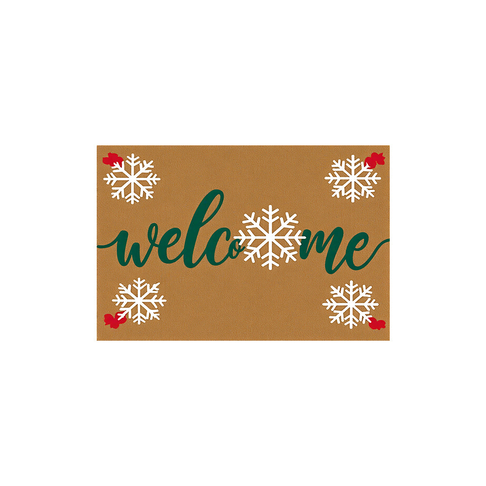 Winter Snowflake Green Cursive Coil Entrance Mat