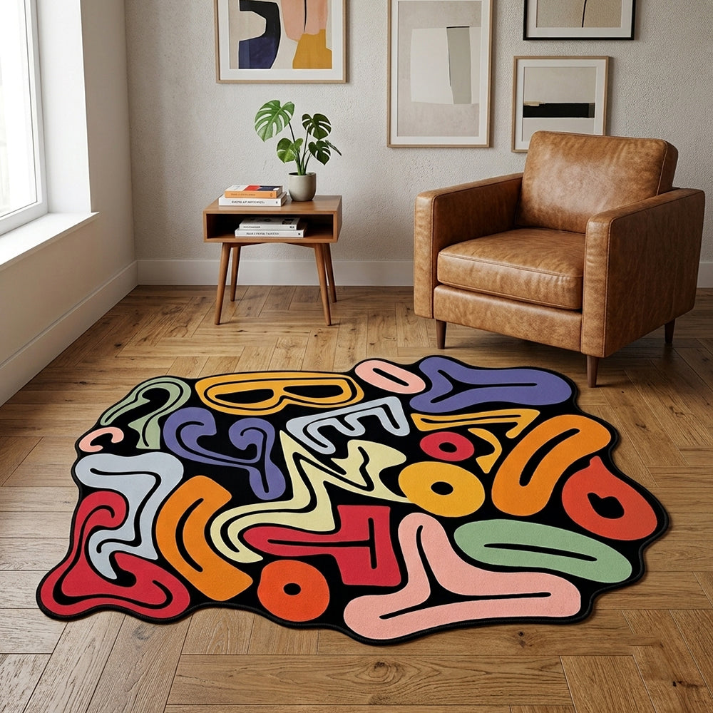 Yasmin Jet Black Multi Abstract Rug