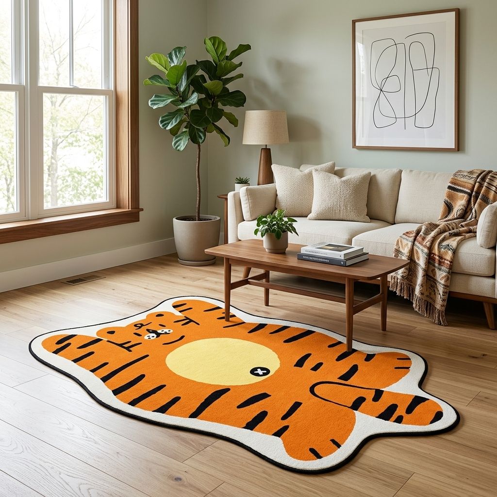 Bright Orange Cartoon Tiger Rug