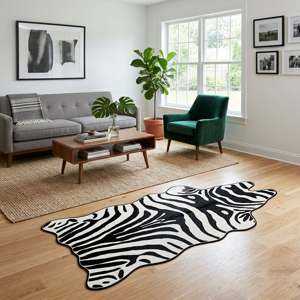Zahira Jet Black Pure White Zebra Rug