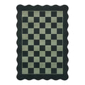 Deep Black Sage Green Wavy Border Rug